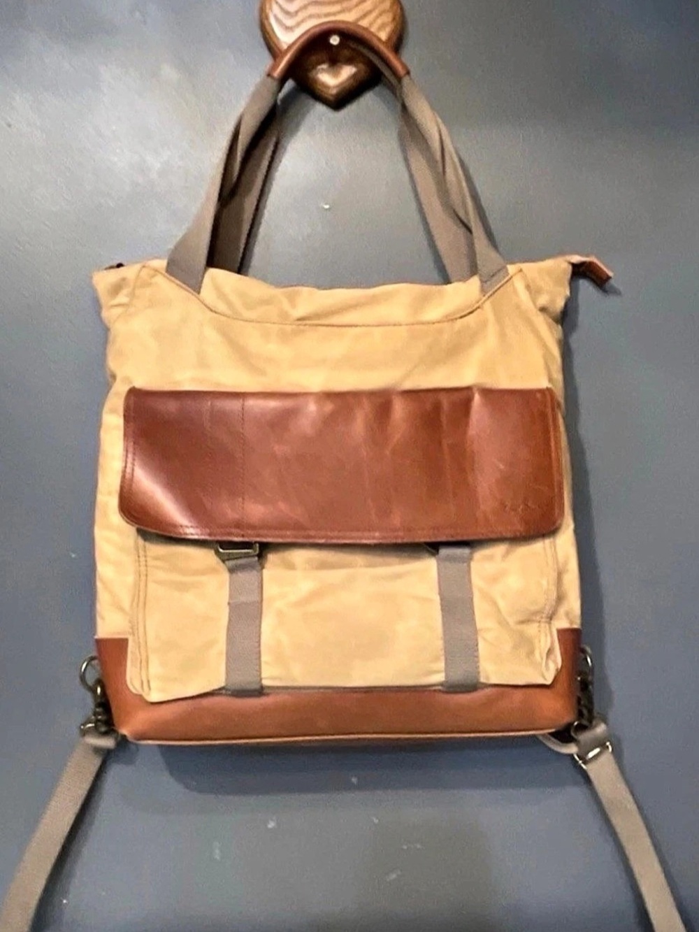 Vintage 90s L.L.Bean Waxed Canvas Leather Convertible Backpack Tote